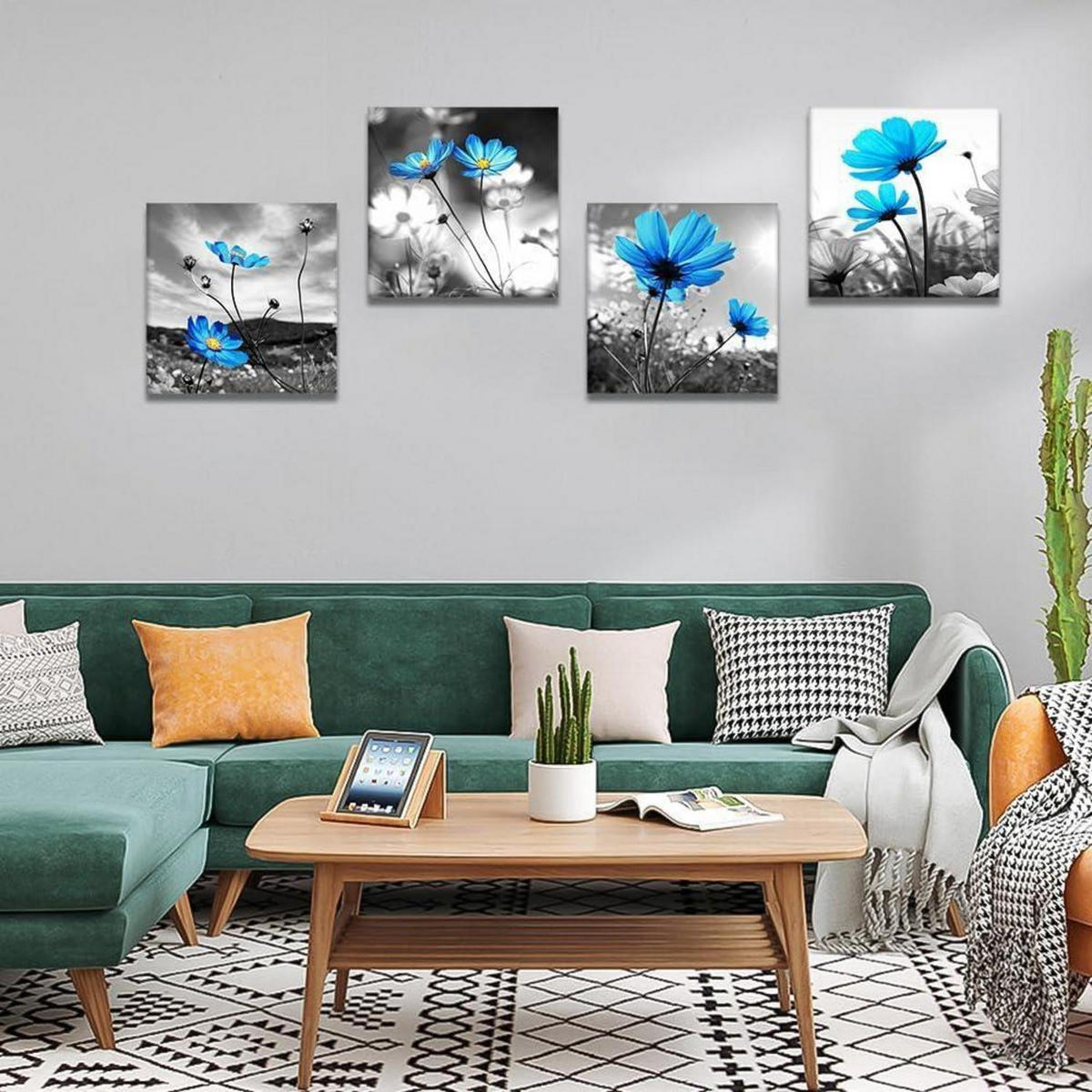LEINWANDBILD 4-teiliges Set Blaue Blumen 30 x 30 cm - Blau, Textil (30/0.5cm)