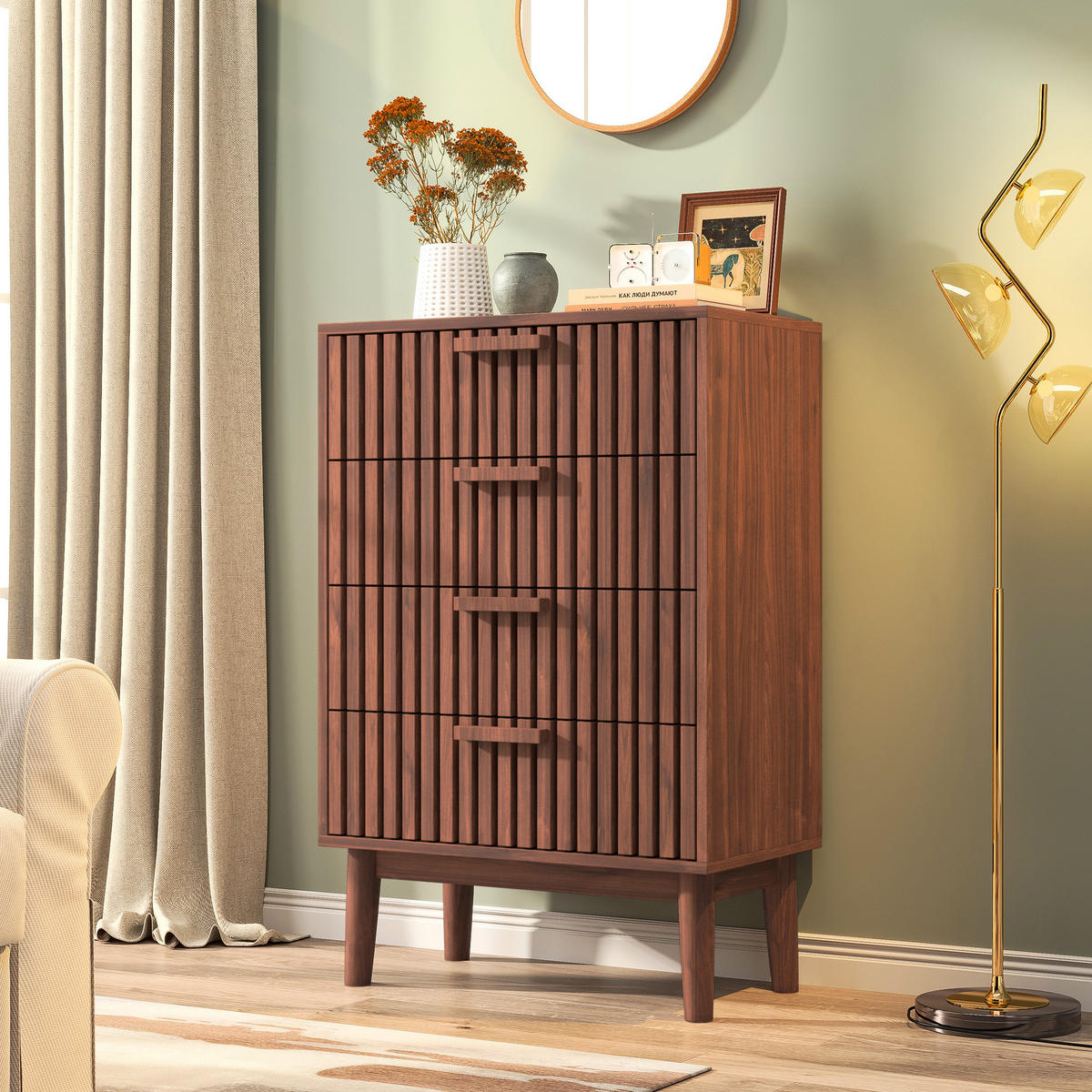 HOLZKOMMODE 4 Schubladen Schubladenschrank Walnussholzfarbe - Walnussfarben, Holz (34/91/60cm) - PARAFTA HOME