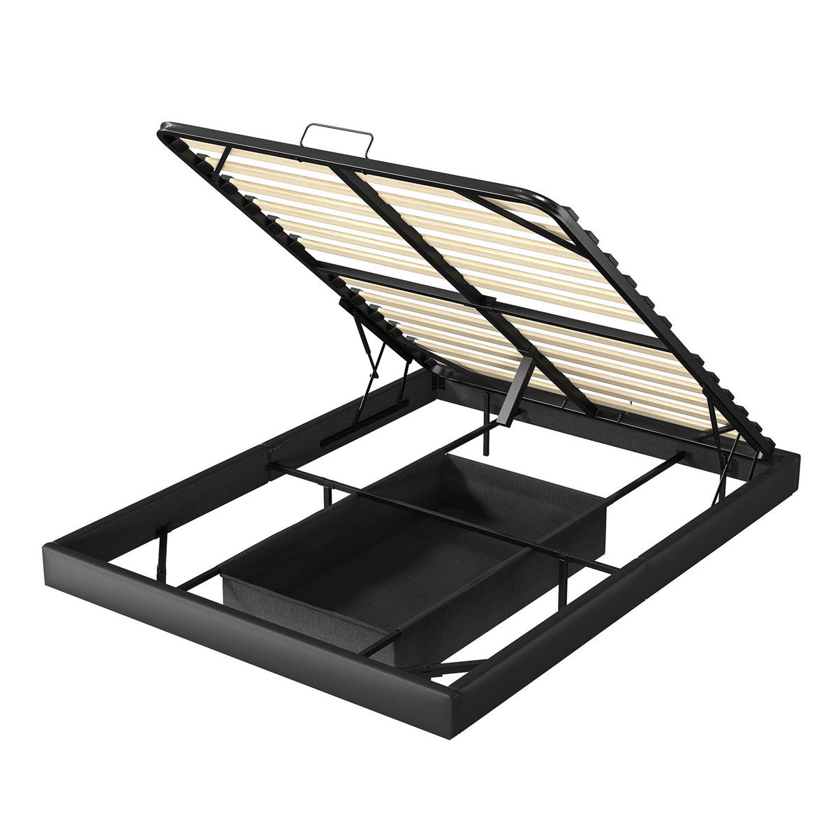 POLSTERBETT 160x200 cm LED schwebend Lattenrost schwarz - Schwarz, Holz (160/200cm) - LEBENLANG