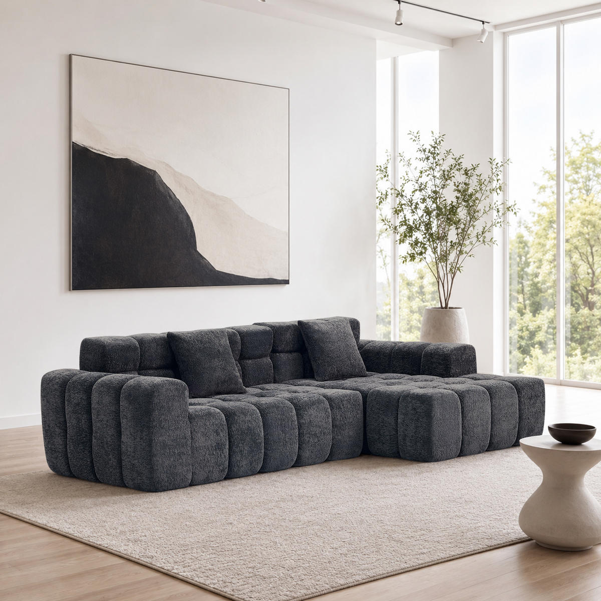 ECKSOFA 249,94/124,97/59,94 cm anthrazit aus Samtstoff mit Algenstruktur modular und bequem - Anthrazit, Textil (249.94/124.97cm) - OKWISH