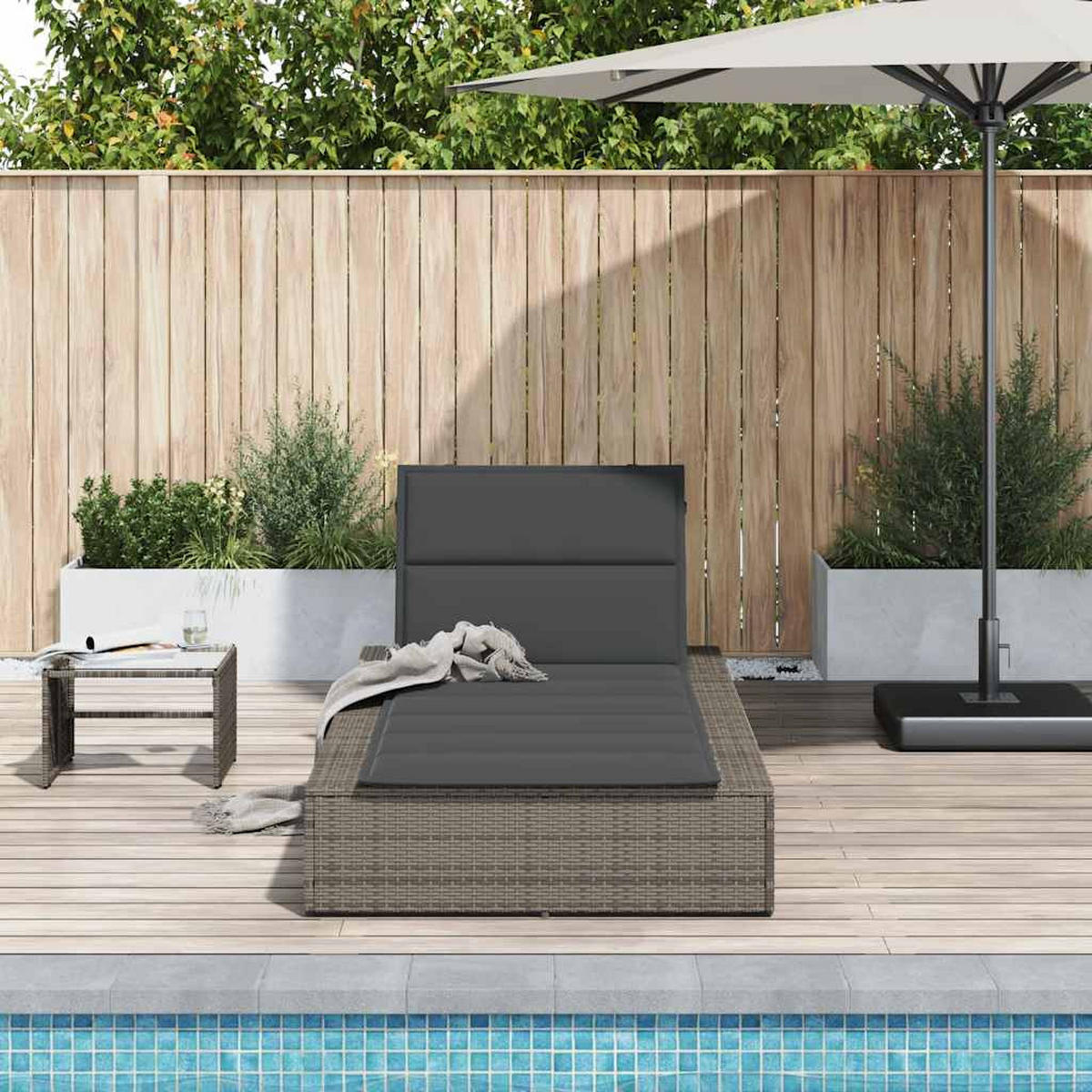 SONNENLIEGE Mit Schwebender Auflage Grau Poly Rattan - Grau, Kunststoff (210/79/100cm) - vidaXL