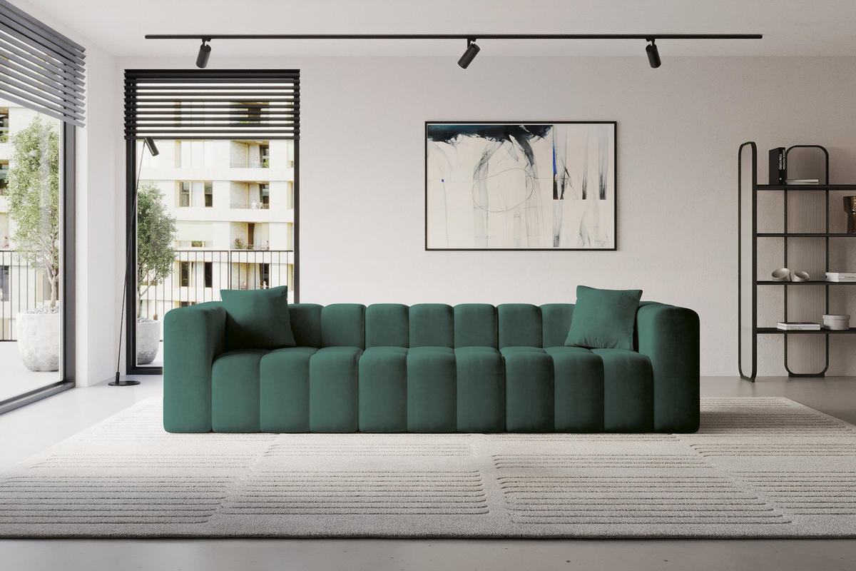 SOFA 3-Sitzer DONY-3 315x90x71 cm Grün Samt - Jadegrün/Schwarz, Holzwerkstoff/Kunststoff (315/71/90cm) - ALTDECOR