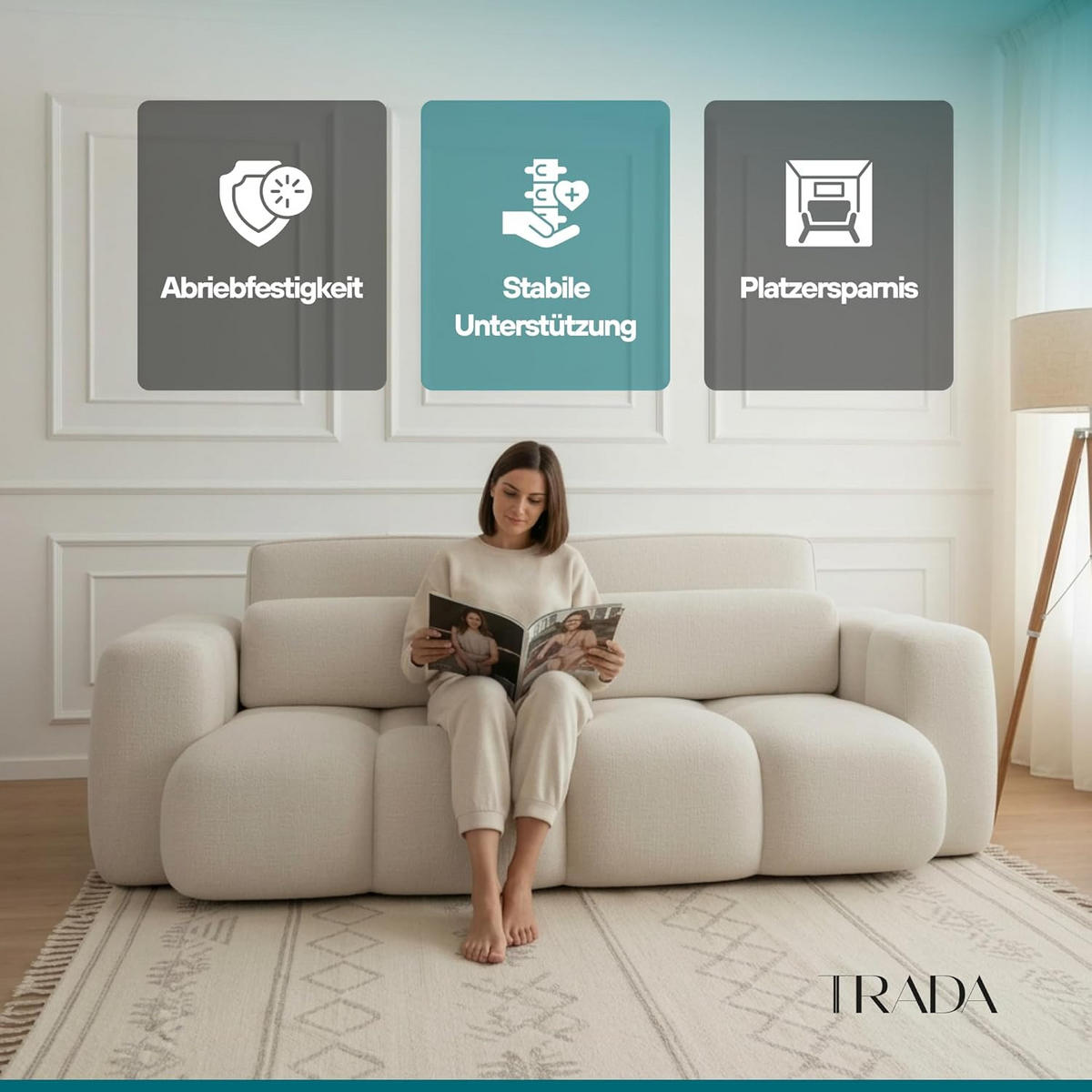BOXSPRINGSOFA 275x90x110 cm mit Bettkasten, BLOOM, Mit DL-Ausklappsystem, Weiß - Weiß, Kunststoff (275/90/110cm) - Trada