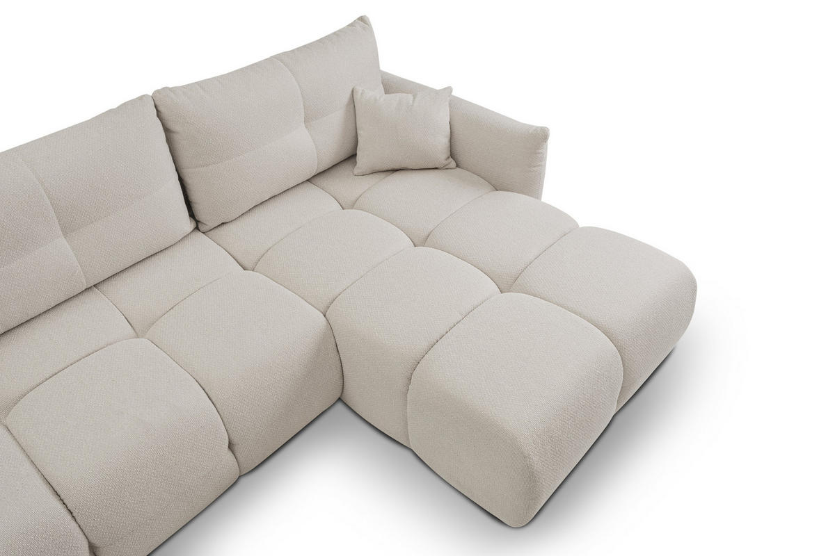 ECKSOFA MODA E Beige Geflochtener Stoff mit Schlaffunktion - Beige, Holz (257/177cm) - MASSENO