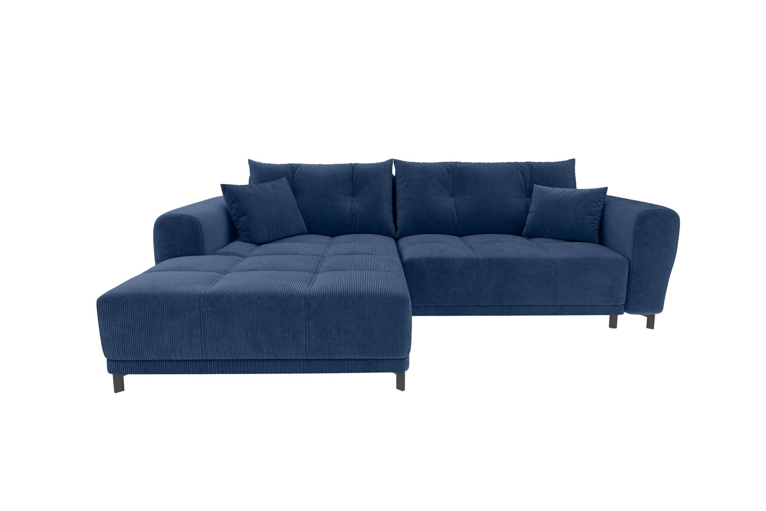 ECKSOFA Massimo Cordstoff Blau inkl. Schlaffunktion Links - Blau/Schwarz, Textil/Metall (246/177cm) - 99rooms