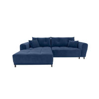 ECKSOFA Massimo Cordstoff Blau inkl. Schlaffunktion Links - Blau/Schwarz, Textil/Metall (246/177cm) - 99rooms
