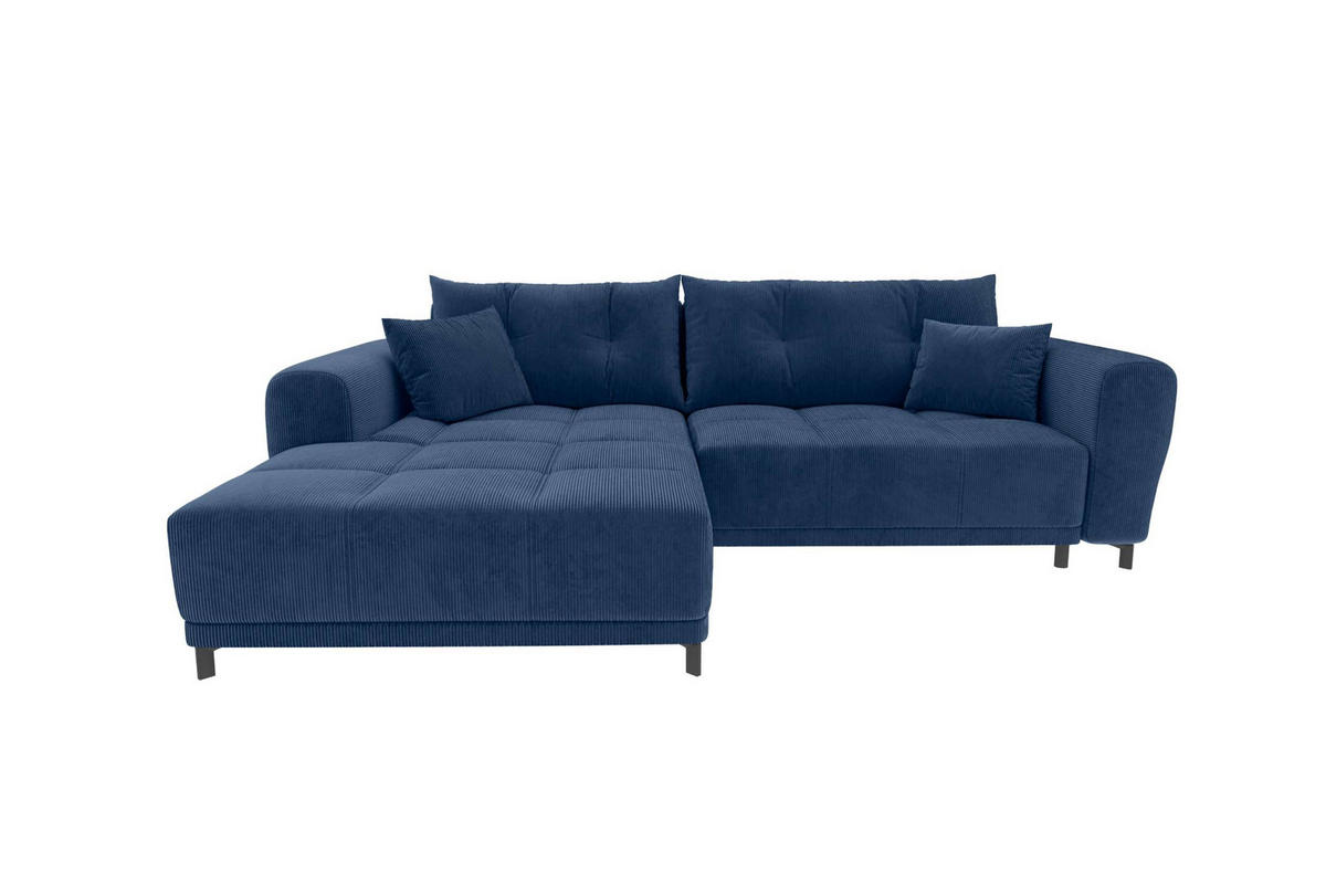ECKSOFA Massimo Cordstoff Blau inkl. Schlaffunktion Links - Blau/Schwarz, Textil/Metall (246/177cm) - 99rooms