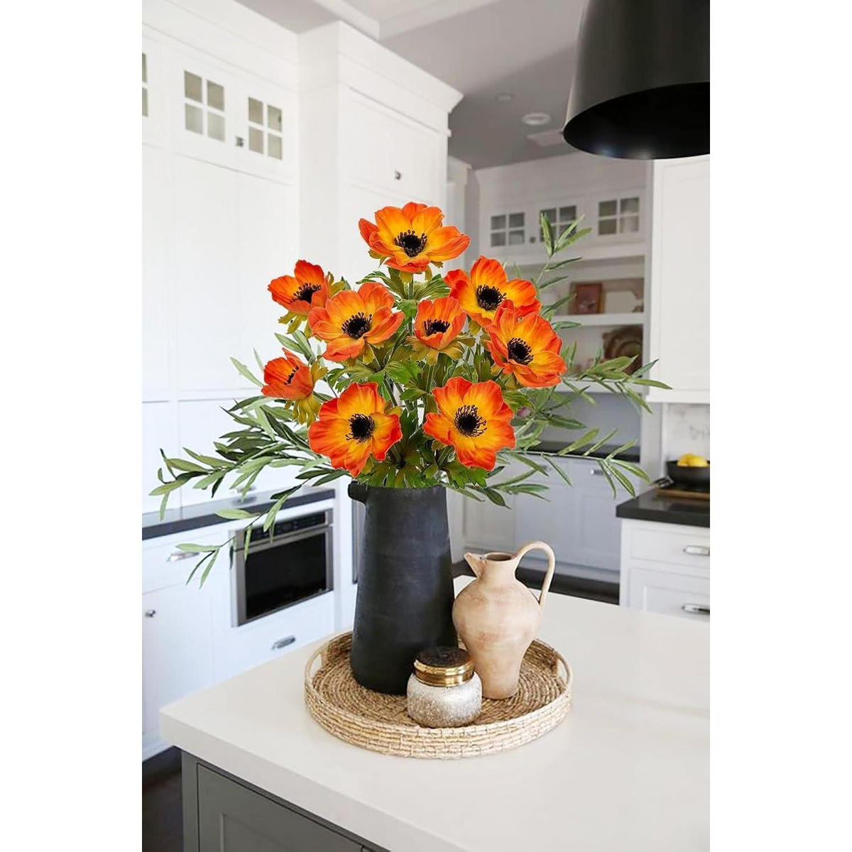 KUNSTBLUMEN 3er Set Anemonen Orange 55 cm - Orange, Kunststoff (55cm)