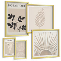 BILDER SET 5er Set - 50x50 cm & 20x30 cm & 40x60 cm Goldrahmen - Abstrakte Poster im Boho-Stil in Pastellfarben - Goldfarben, Kunststoff (40/60cm) - TULUP