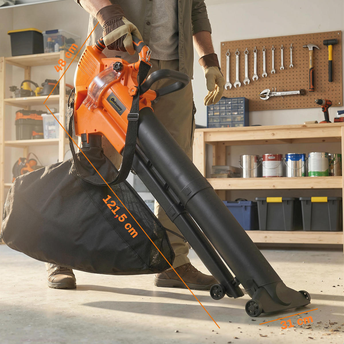 LAUBBLÄSER mit Saugfunktion aus Kunststoff & Vliesstoff Orange - Orange, Kunststoff (31/48/121.5cm) - Outsunny