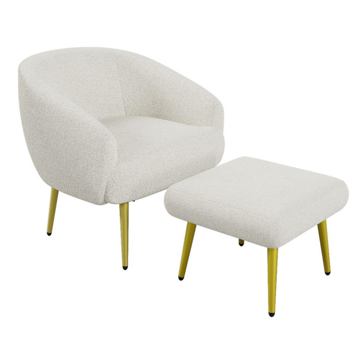 WOHNZIMMERSTUHL in White Sherpa-Stoff mit Fußhocker - Weiß, Textil/Metall (66/68/73cm) - KOMHTOM