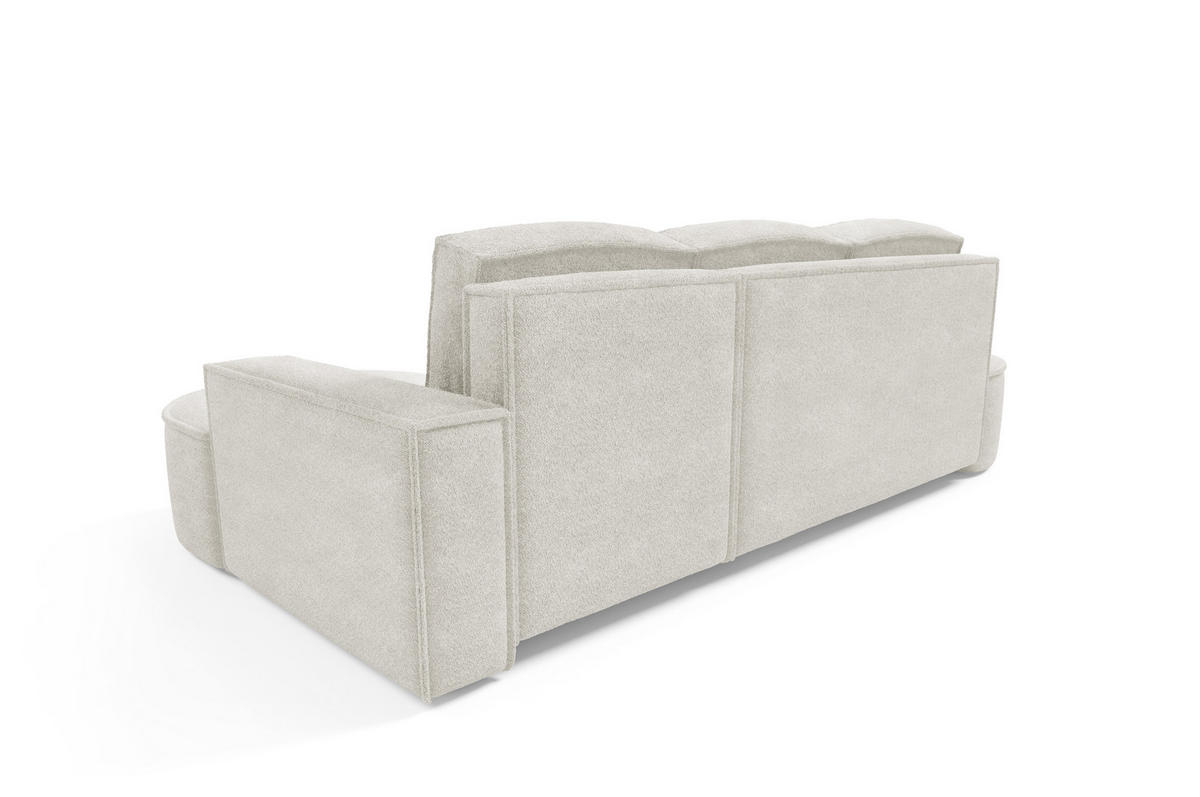 ECKSOFA MOLLY mit Schlaffunktion – Halbrund, freistehend, Liegefläche 140x207 cm, 3 Kissen, Curio-Stoff, 277x157x88 cm, Rechts, Weiß - Weiß, Holz/Textil (277/157cm) - DomoHome