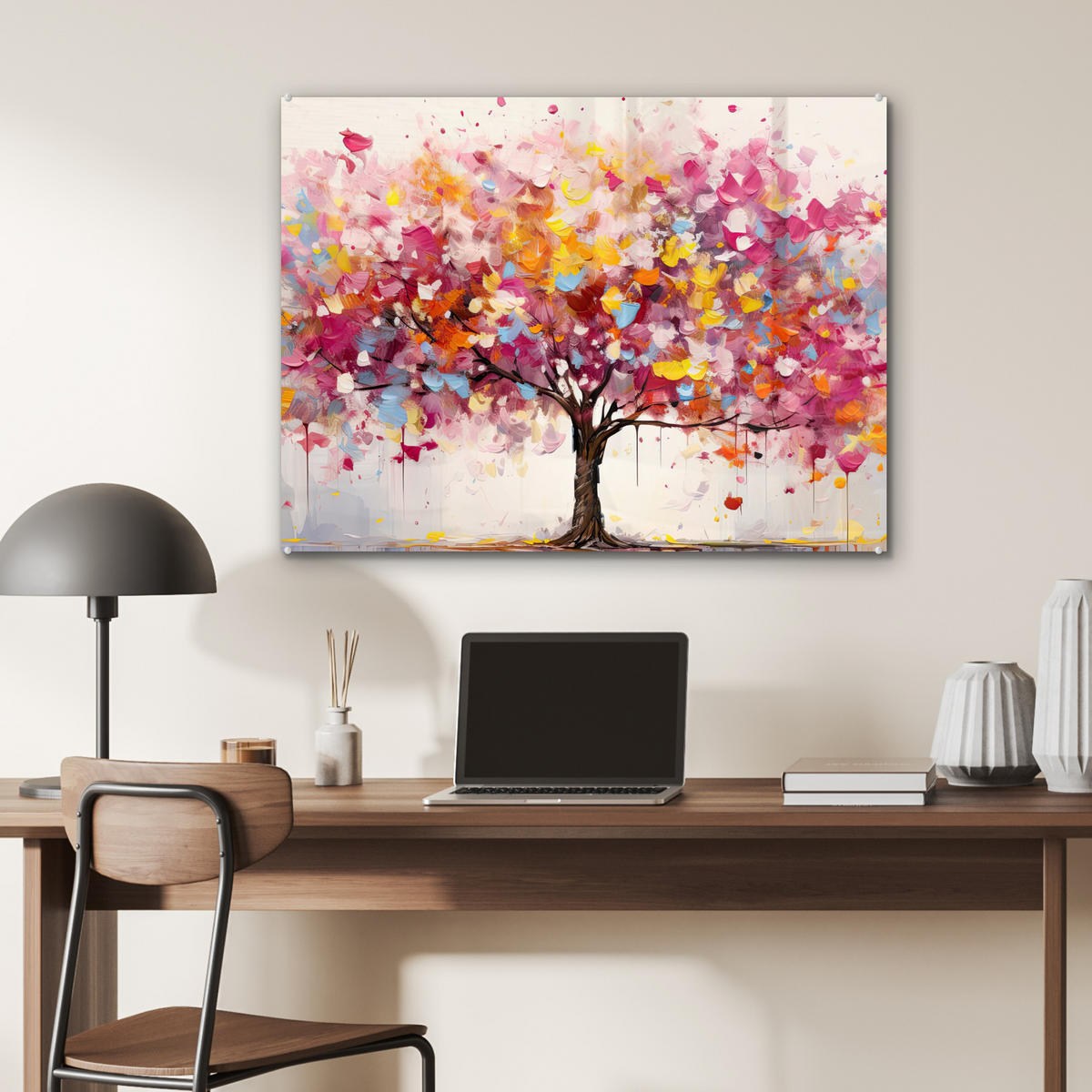 OBRAZ NA AKRYLOVOM SKLE Akvarel - Strom - Umenie - Abstraktné 80x60 cm - viacfarebná, sklo (80/60cm) - MuchoWow