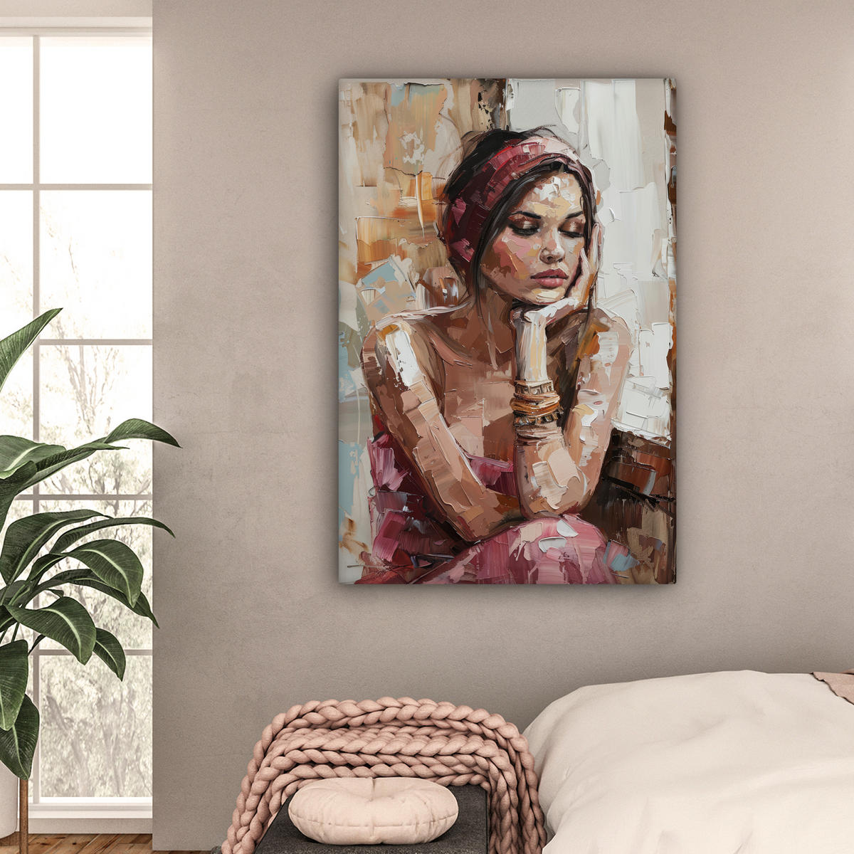 LEINWANDBILD Frau - Lackierung - Porträt - Modern Deko Groß 90x140 cm - Altrosa, Textil (90/140cm) - MuchoWow