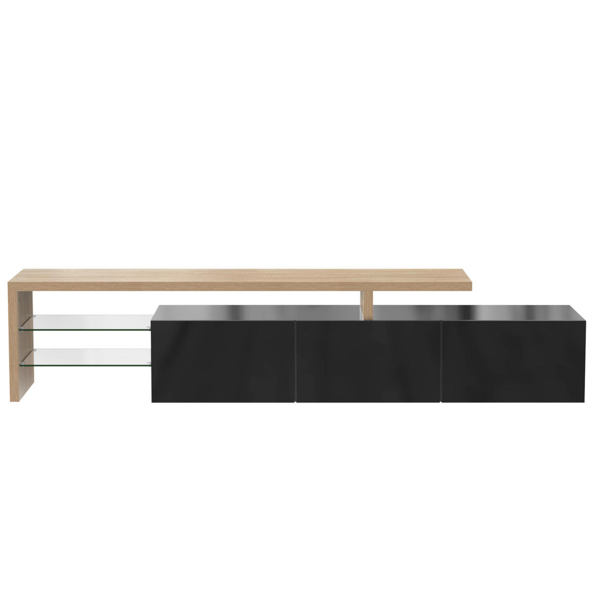 LOWBOARD 197,5/39/42 cm aus MDF und Glas mit 7-farbiger LED-Beleuchtung Schwarz/Natur - Naturfarben, Holzwerkstoff (197.5/42/39cm) - Modenvie