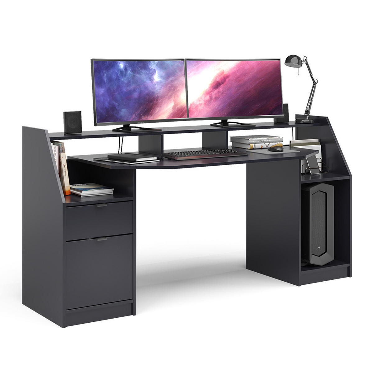GAMING TISCH Joel Schwarz 179.8 x 65.5 cm - Schwarz, Holzwerkstoff (65.5/179.8/90.6cm) - Vicco