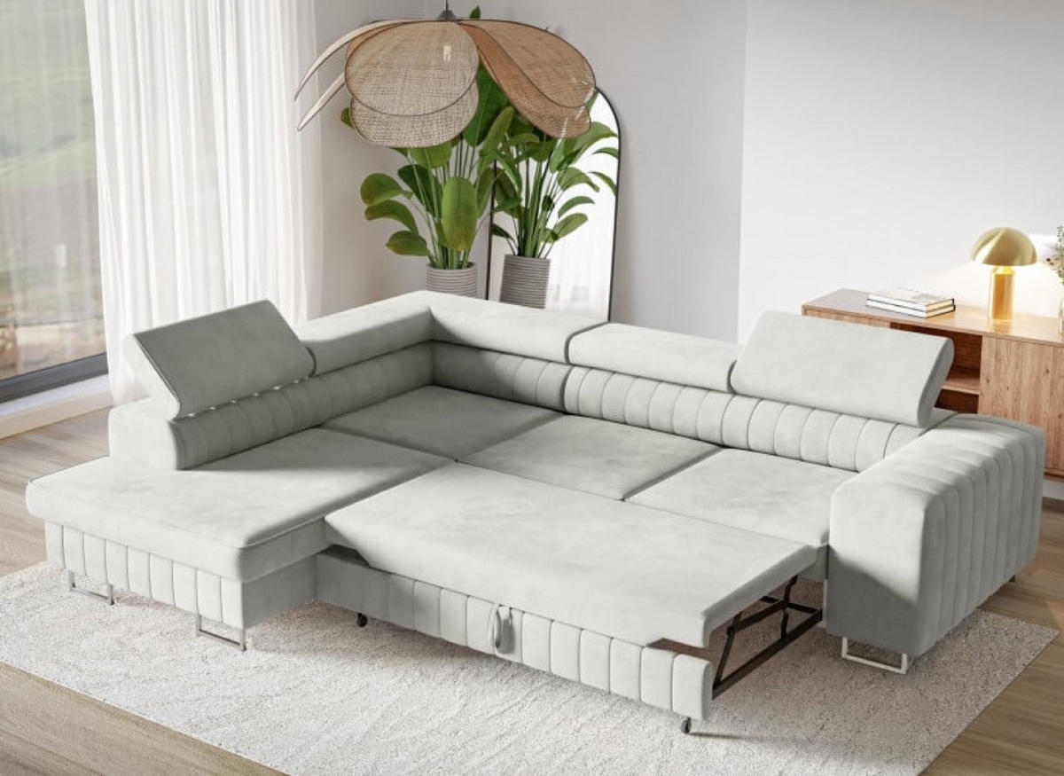 ECKSOFA Grau NOLA Hydrophobe Matt Velvet Links - Grau, Textil (274/203cm) - Sepro Meble
