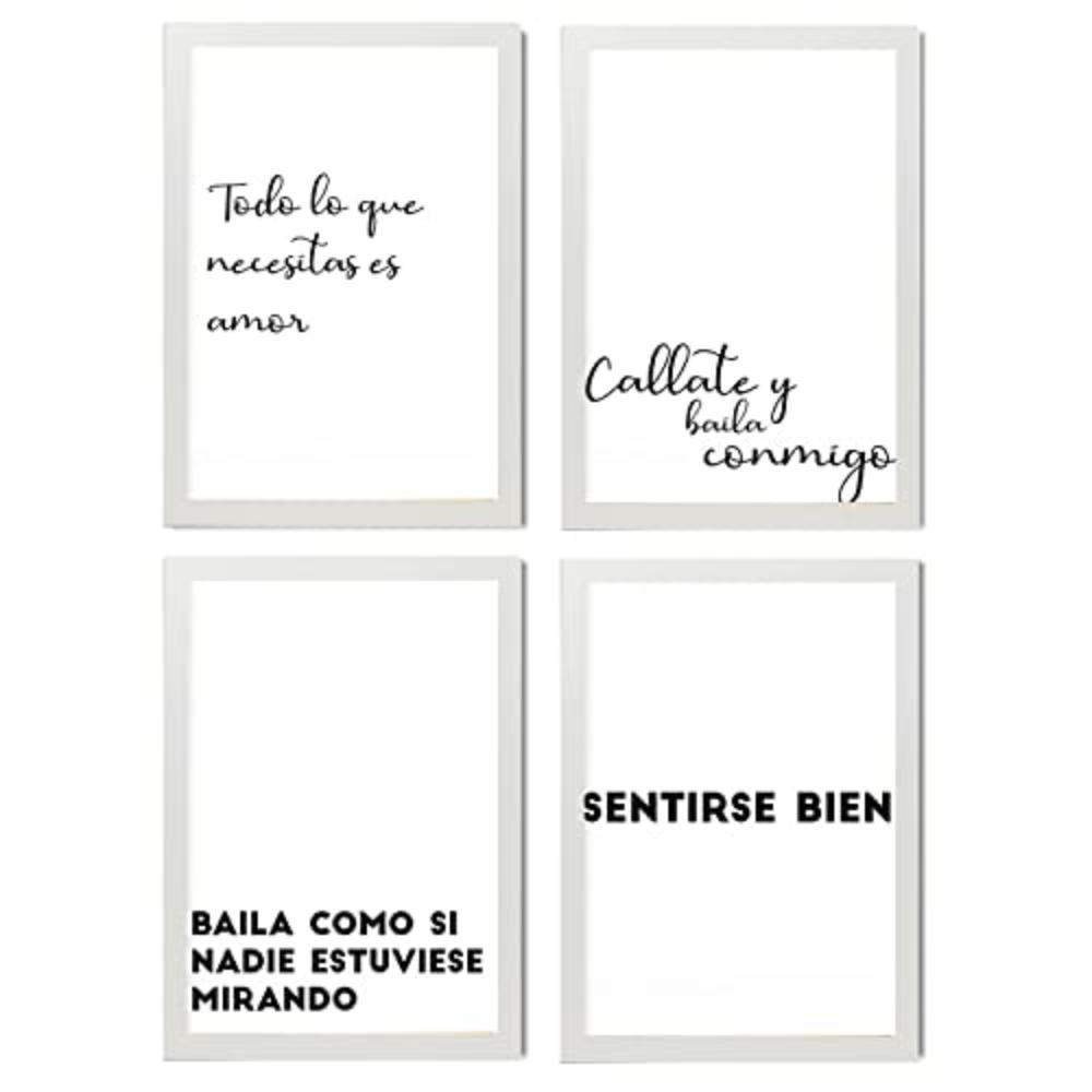 POSTER Set mit 4 Tanzen TypografieStil A4 Weißer Rahmen - Weiß, Papier (29.7/3cm) - Nacnic
