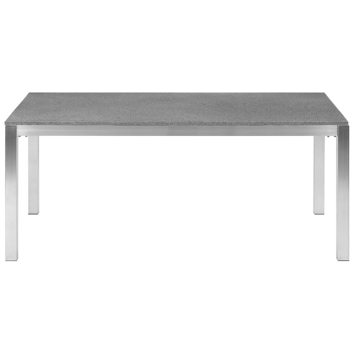 GARTENTISCH Edelstahl/Granit grau poliert 180/90 cm einteilige Tischplatte Grosseto - Silberfarben/Grau, Stein (180/90/76cm) - Beliani