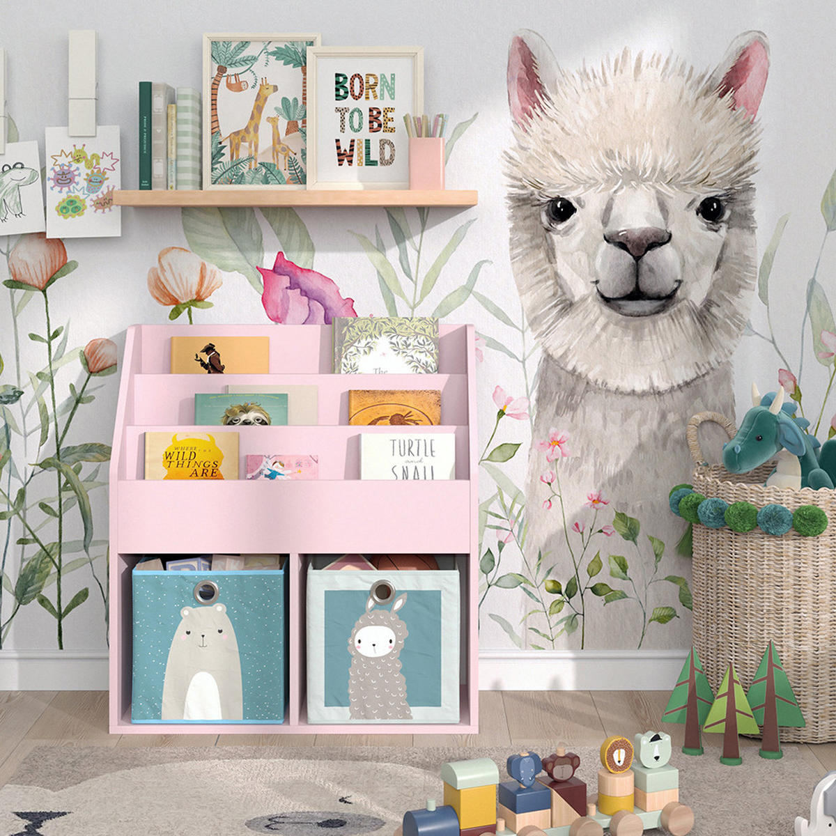 KINDERREGAL Luigi Rosa 72 x 79 cm mit 2 Faltboxen (Bär, Schaf) - Pink, Holzwerkstoff (72/79/30.7cm) - Vicco