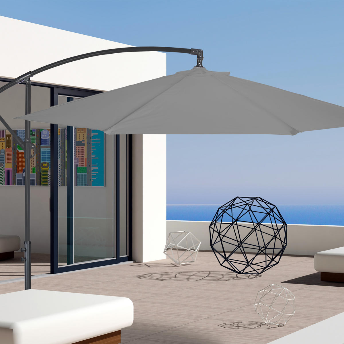 AMPELSCHIRM - Anthrazit, Kunststoff/Textil (300/350cm) - Relaxdays