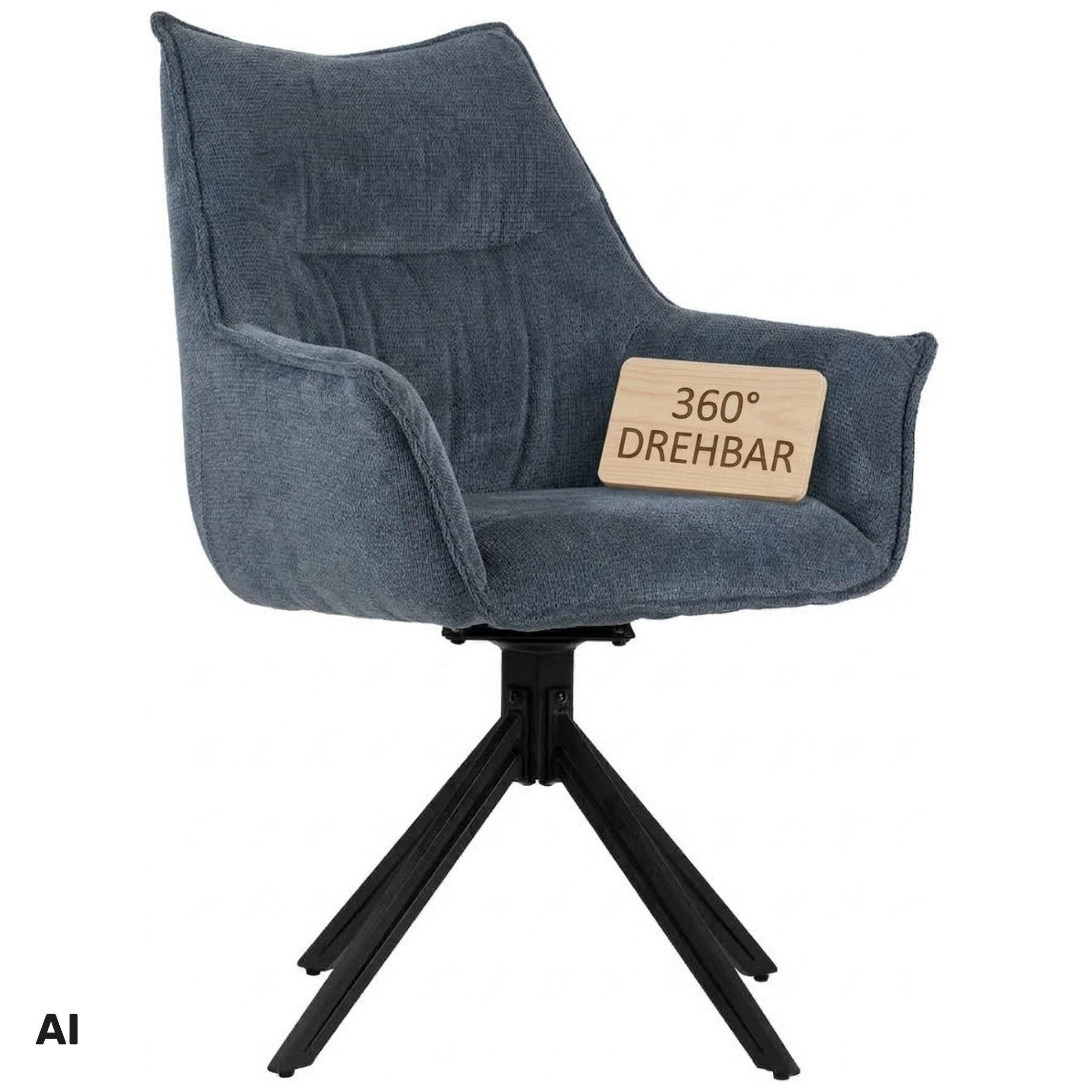 ESSZIMMERSTUHL Ginosa drehbar 60/90/64 cm - Blau/Schwarz, Textil/Metall (62/90/66cm) - Mr. Deko