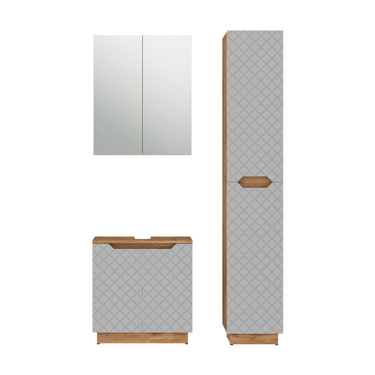 BADMÖBEL-SET Lotta Eiche/Grau mit Kachelstruktur 3 Teile - Grau, Holzwerkstoff (59.8/62.1/32cm) - Vicco