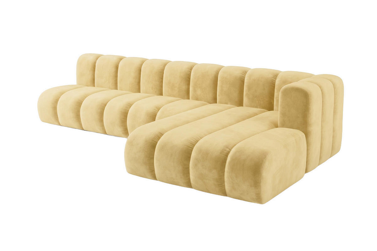 ECKSOFA Modulares In L-Form, Velvet-Stoff Riviera, Buttergelb, Rechts, GRAND 295 cm - Hellgelb, Holz (295/179cm) - Kaiser Möbel