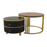 COUCHTISCH Schwarz mit Glasplatte und 2 Schubladen, rund - Schwarz, Metall (70/70/46cm)