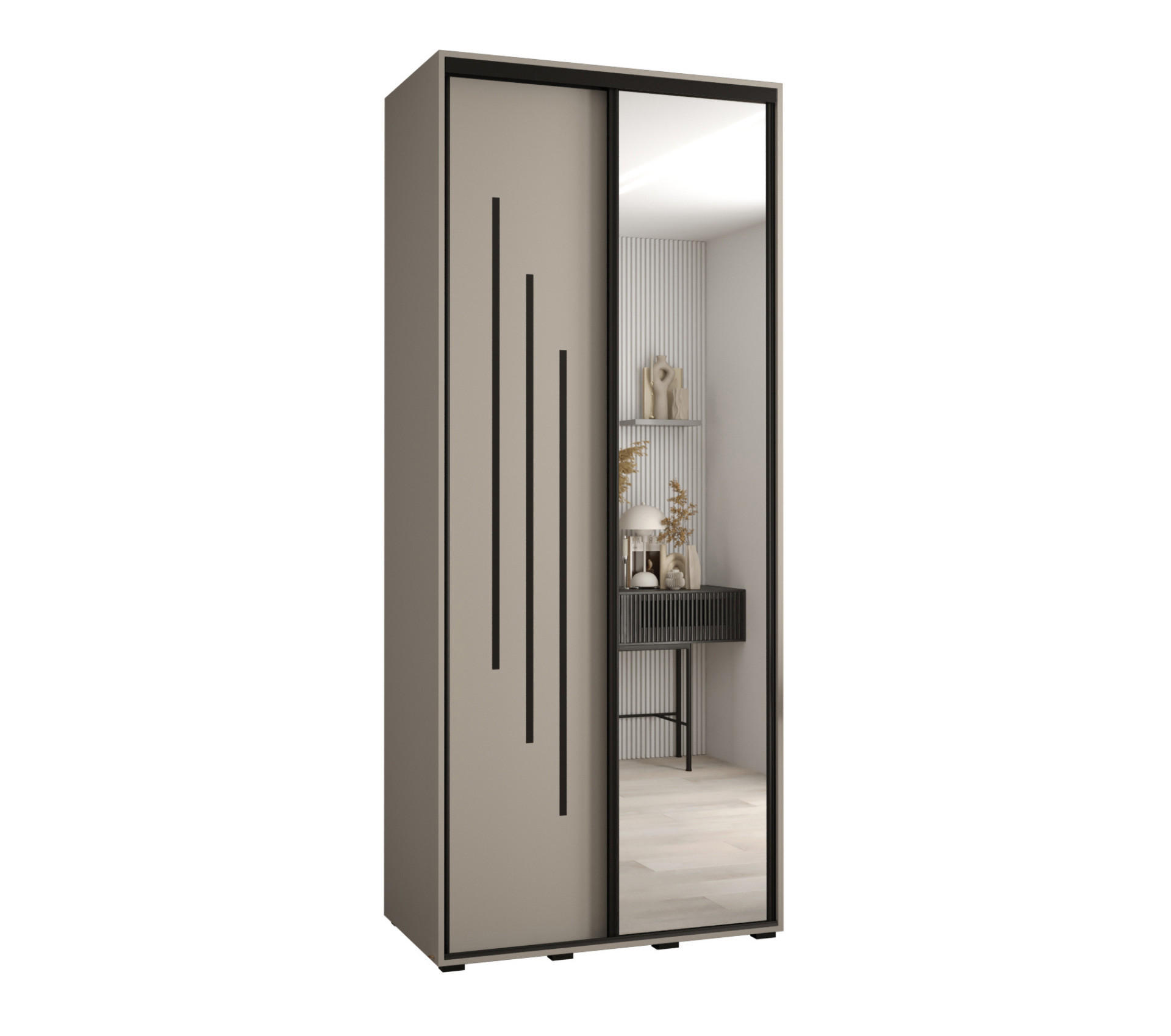 SCHWEBETÜRENSCHRANK 235,2/120/45 2-türig - Kaschmir/Schwarz, Holz/Metall (120/235.2/45cm) - MÖBEL KRYSPOL