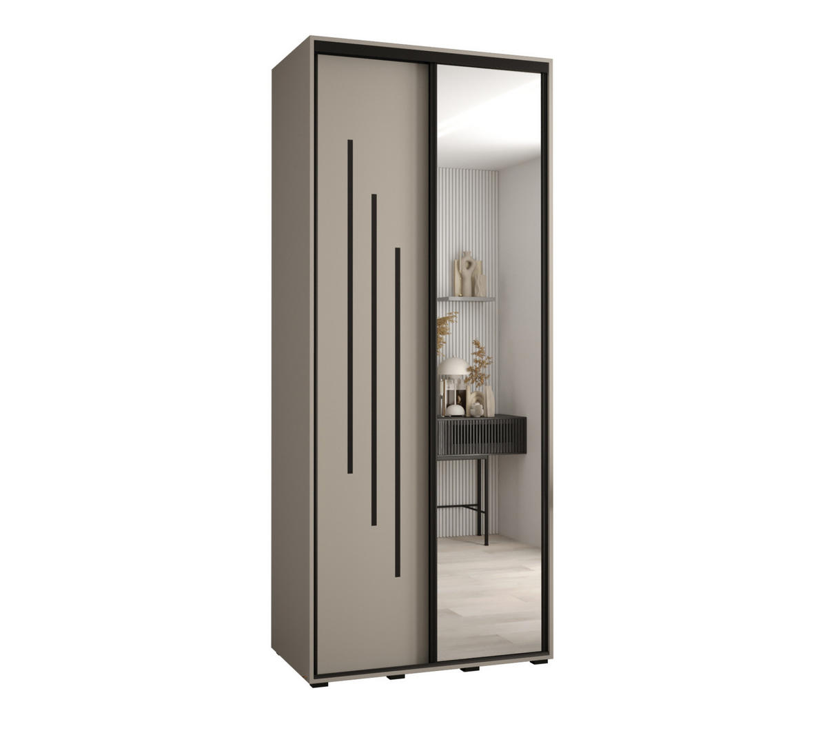 SCHWEBETÜRENSCHRANK 235,2/120/45 2-türig - Kaschmir/Schwarz, Holz/Metall (120/235.2/45cm) - MÖBEL KRYSPOL