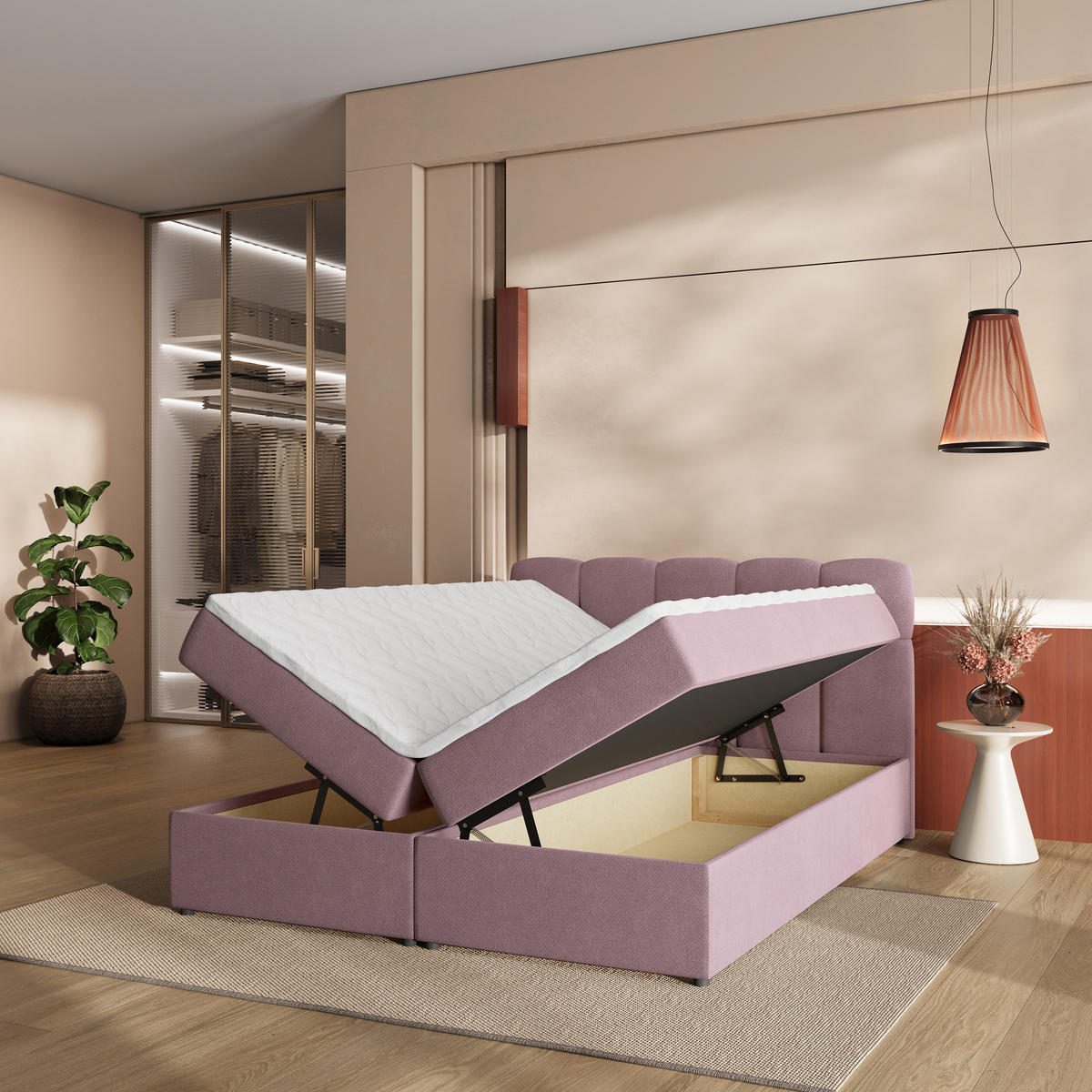 BOXBETT MERU 180x200 cm mit Matratze und Topper - Rosa - Rosa, Holz (180/200cm) - MASSENO