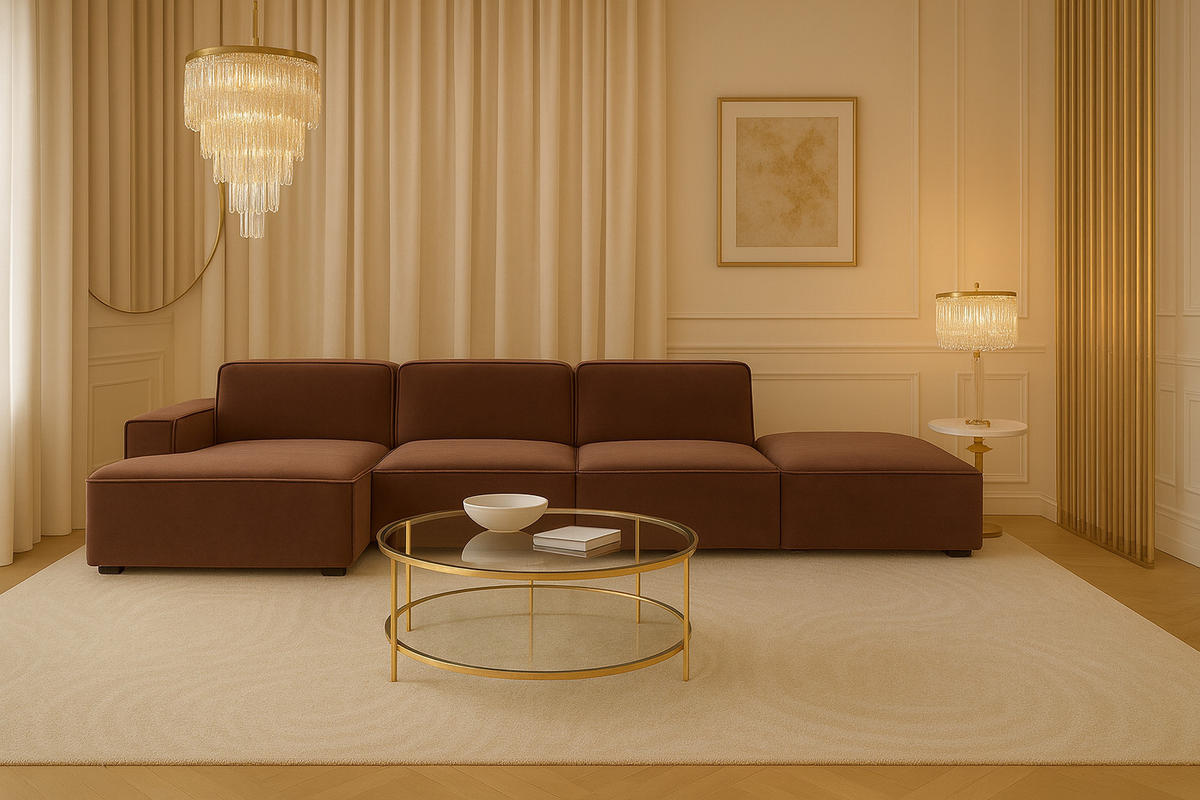 ECKSOFA Cursal L-Form, Stoff Salvador, Dunkelbraun + Hocker, Links - Dunkelbraun, Holz (341/166cm) - Kaiser Möbel