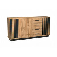 KOMMODE LAMI 21 178/88/40 cm in Wotan Eiche / Schwarz Matt mit Lamellen - Eiche Wotan/Schwarz, Holzwerkstoff (178/88/40cm) - Deine Möbel 24