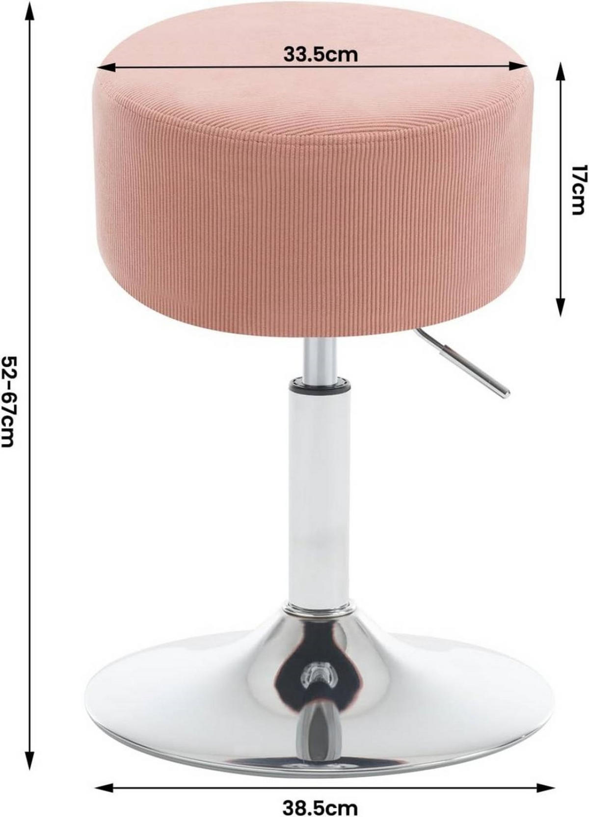 SITZHOCKER 2er Set rund, drehbar, Cord-Sitzfläche, Rosa - Silberfarben/Rosa, Textil/Metall (38.5/52/38.5cm) - Woltu