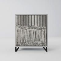 SIDEBOARD GRAIN LINES, Grau, 57,5x42x67,5 cm, Schwarze Metall-Rahmenfüße - Multicolor/Schwarz, Holzwerkstoff/Metall (57.5/67.5/42cm) - SpaceRebels