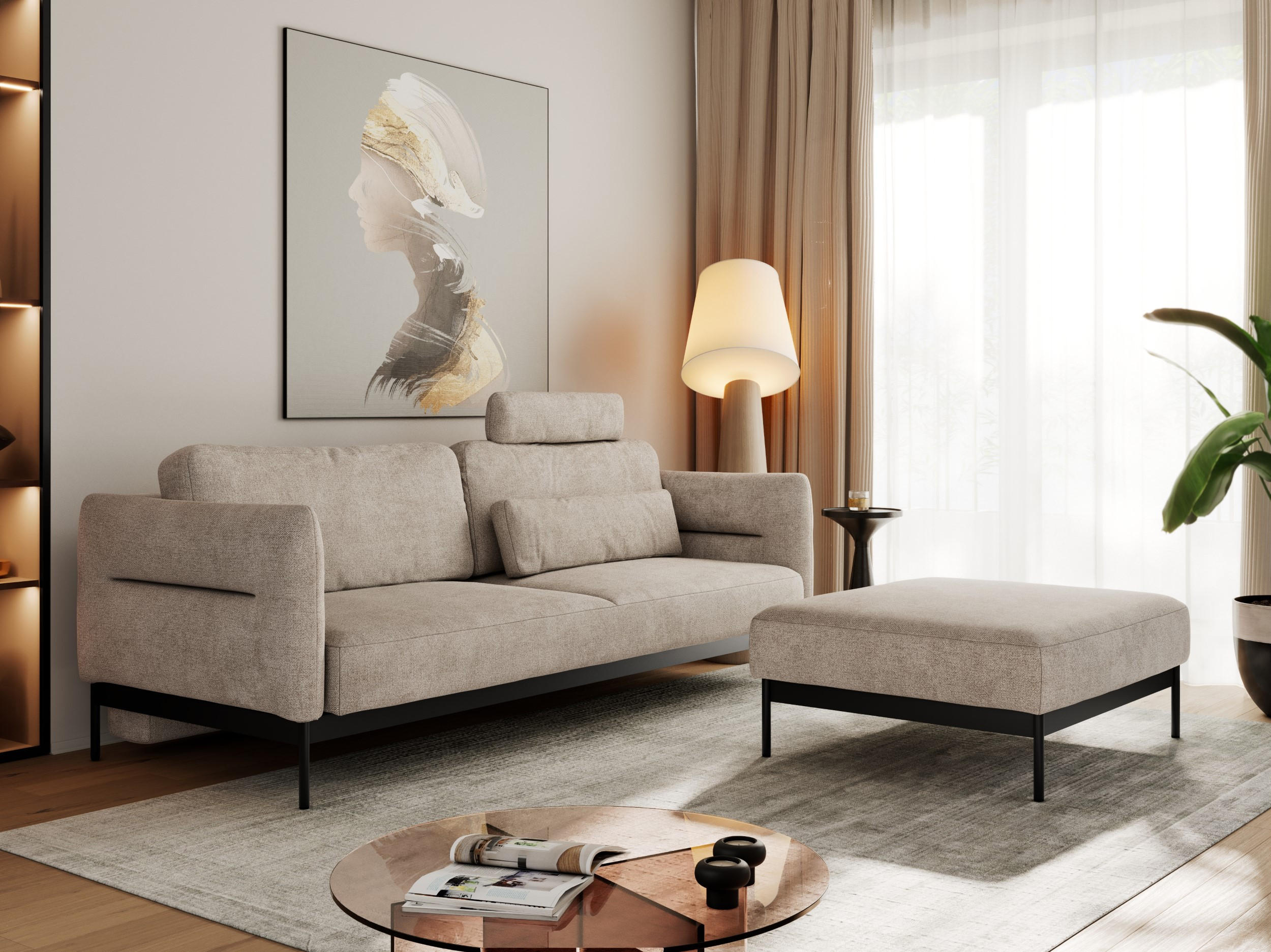 SCHLAFSOFA SALENTO Beige Struktur - Beige/Schwarz, Textil/Metall (221/82/193cm) - MKS