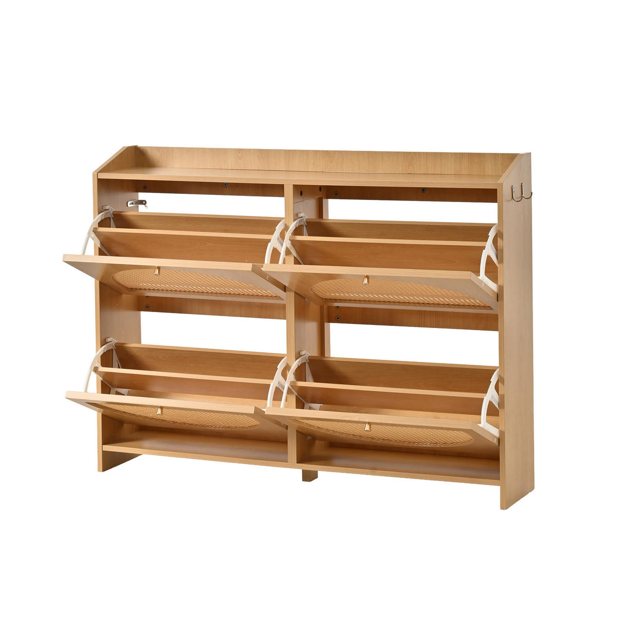 SCHUHSCHRANK Schmal mit 4 Kipptüren, 8 Fächern & Streifendesign 120cm - Naturfarben, Holzwerkstoff (120/90/24cm) - Urban Meuble