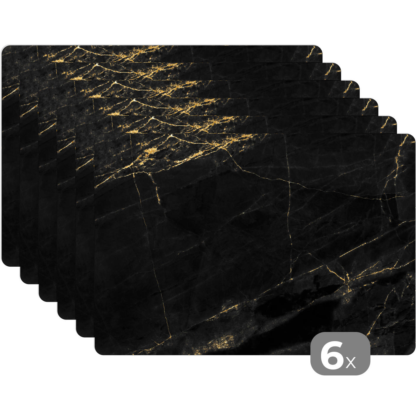 PLATZSETS 6er-Set Marmoroptik - Luxus - Schwarz - Gold 45x30 cm Tischset - Bronzefarben, Kunststoff (0.3/45/30cm) - MuchoWow