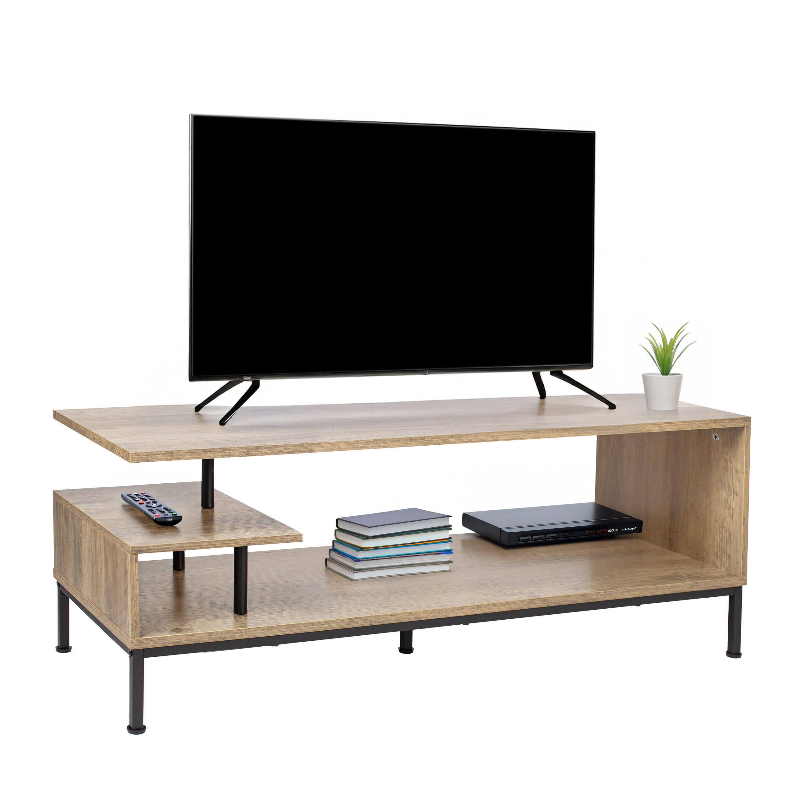 MOBILA-TV aspect lemn maro vintage negru 3 rafturi pana la 55 inch