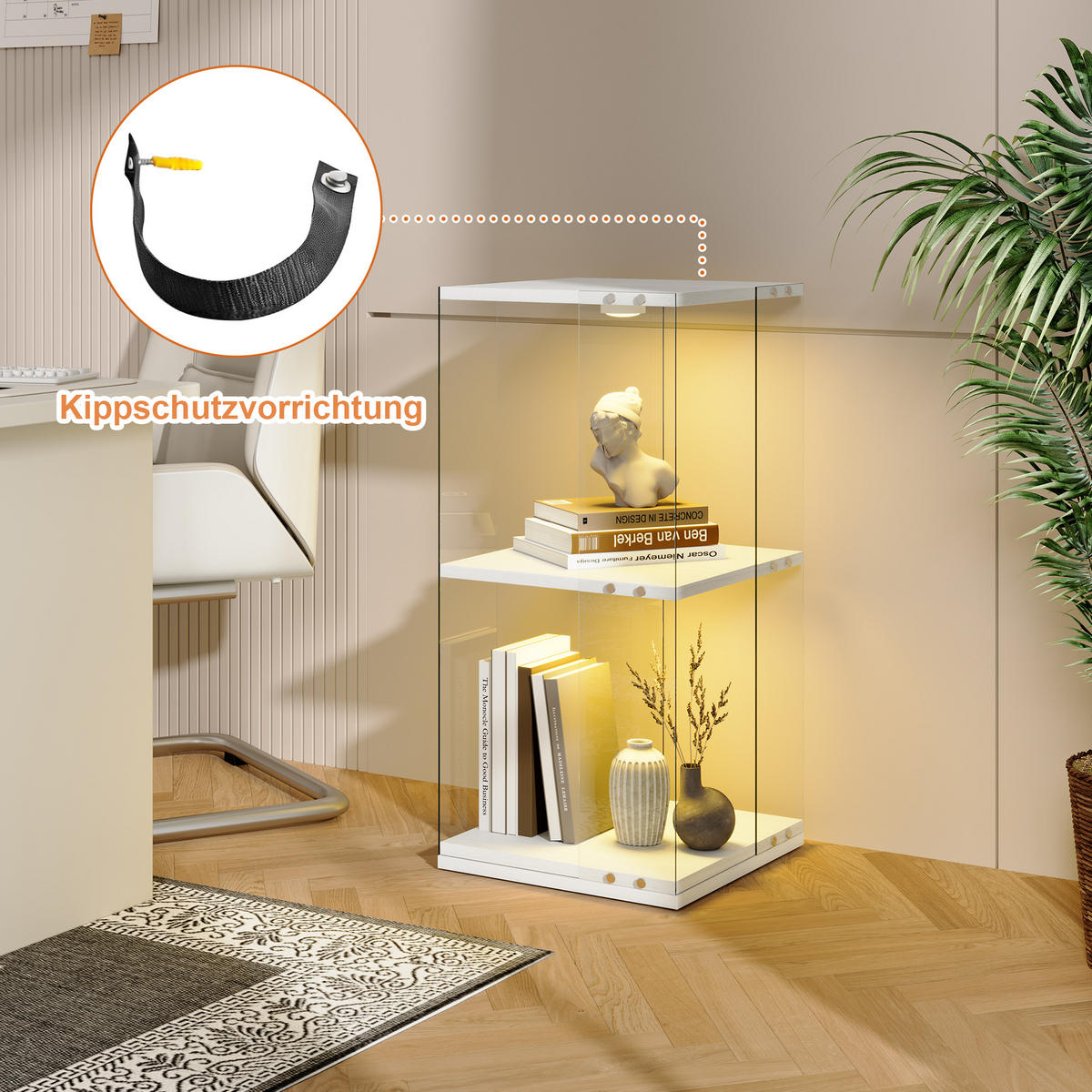 DREHVITRINE 360° Glasvitrine weiß mit RGB LED, 2 Etagen - Weiß, Glas (38/82/38cm) - SHOPENTRA