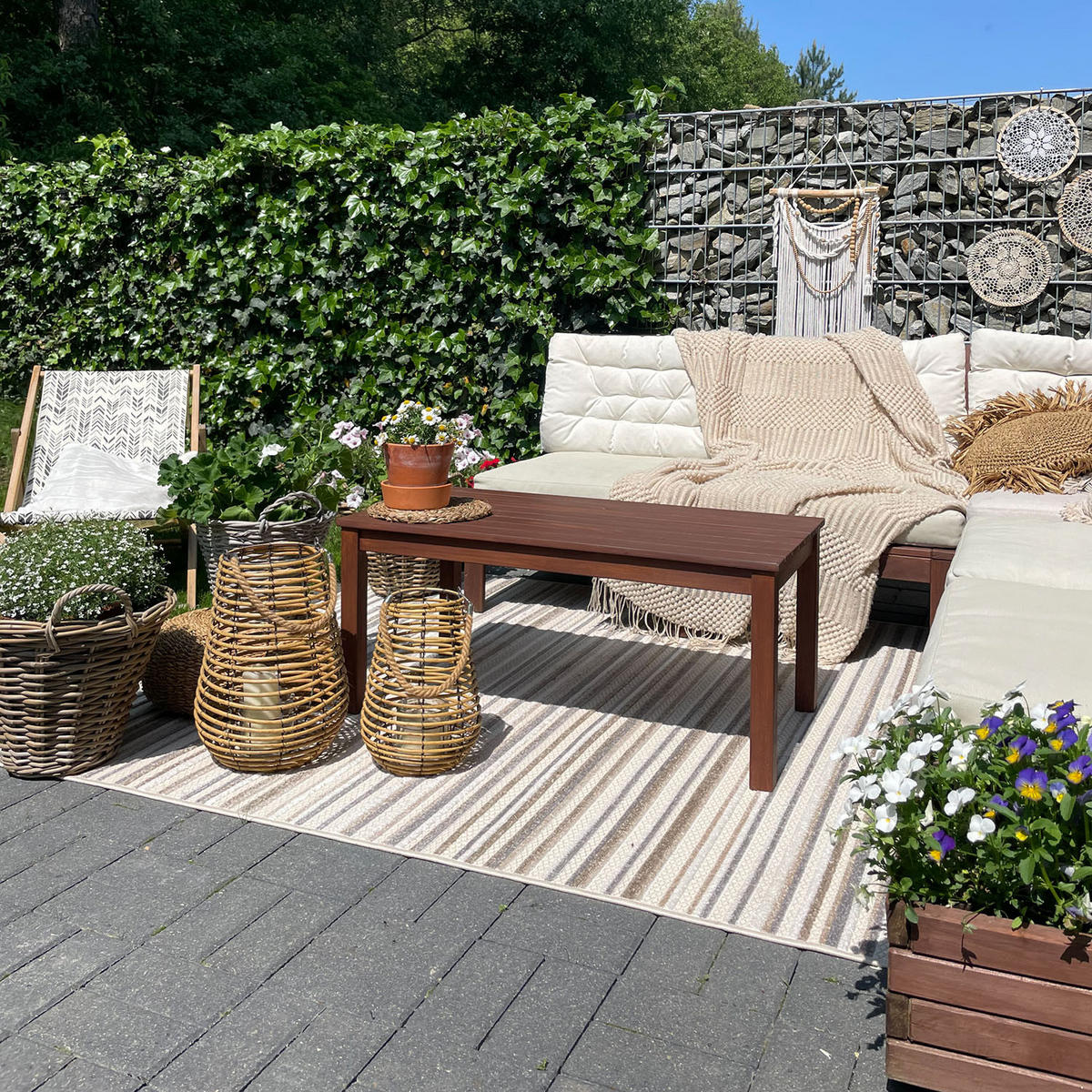 TEPPICH In-Outdoor Beige Abstract, Streifen - Kurzflor Rechteckig Creme - 140 x 200 cm - Beige/Braun, Textil (140/200cm) - Mazovia
