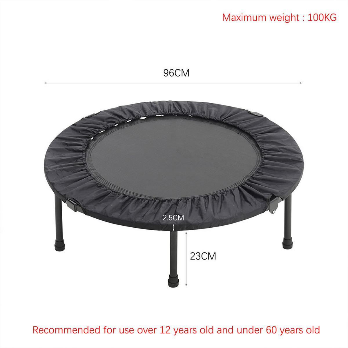 38-ZOLL-INDOOR-FALTTRAMPOLIN aus Stahl, Oxford-Gewebe, Federn in Schwarz 96 cm Durchmesser x 25.5 cm Höhe - Schwarz, Metall (96/96/25.5cm) - Livingandhome