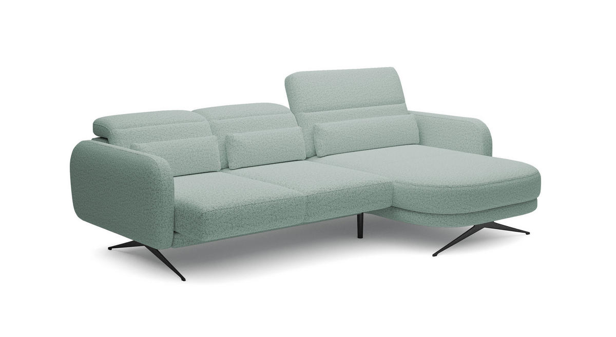 ECKSOFA Barillo – Verstellbare Rückenlehne, Stahlfüße, Elegante Armlehnen, Drei Rückenkissen, Freistehend, 261x170x97 cm – Rechte, Grün - Grün, Holz/Textil (261/170cm) - DomoHome