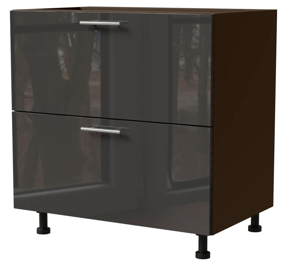 SCHUBLADENUNTERSCHRANK Essen D2A/80/1A Graphit Hochglanz / Lava Matt 80 / 50 / 82cm - Dunkelgrau/Graphitfarben, Holz/Holzwerkstoff (80/82/50cm) - Feldmann-Wohnen