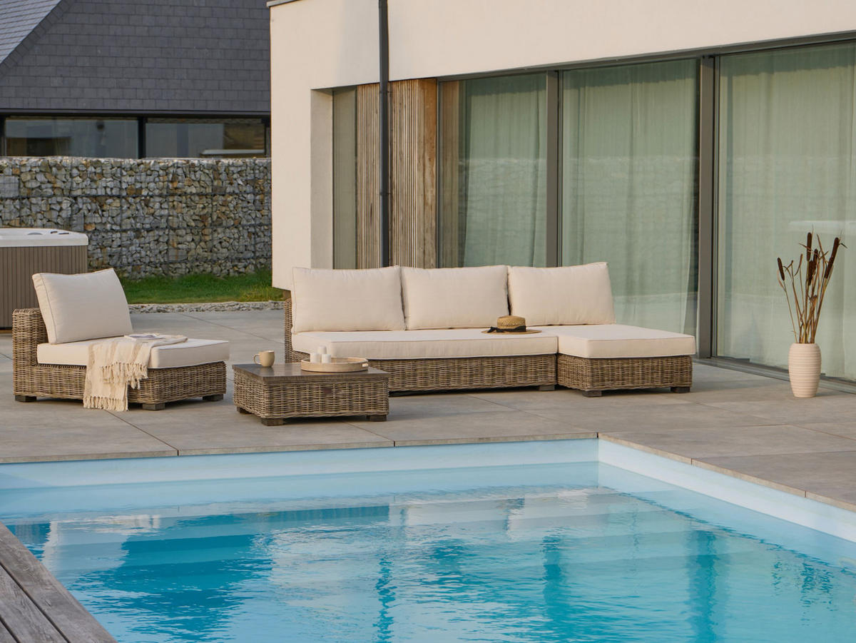 LOUNGE SADA 4-místná Bílá Varallo - šedá/bílá, přírodní materiály - Beliani