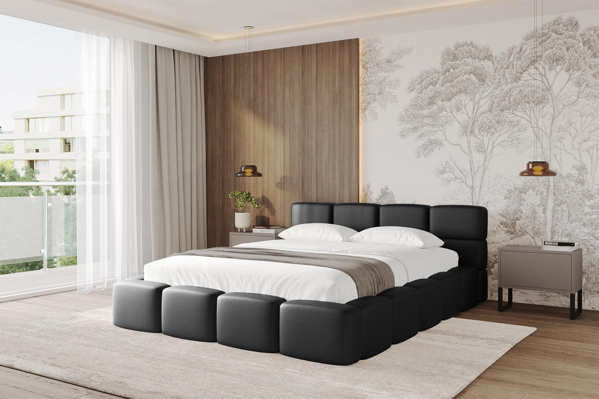 POLSTERBETT mit Bettkasten und Lattenrost, Bett mit Matratze H3/H4, Kopfteil, Boxbett, Doppelbett mit Stauraum - NATA-v1 200x200 Schwarz - Schwarz, Holzwerkstoff/Textil (200/200cm) - ALTDECOR