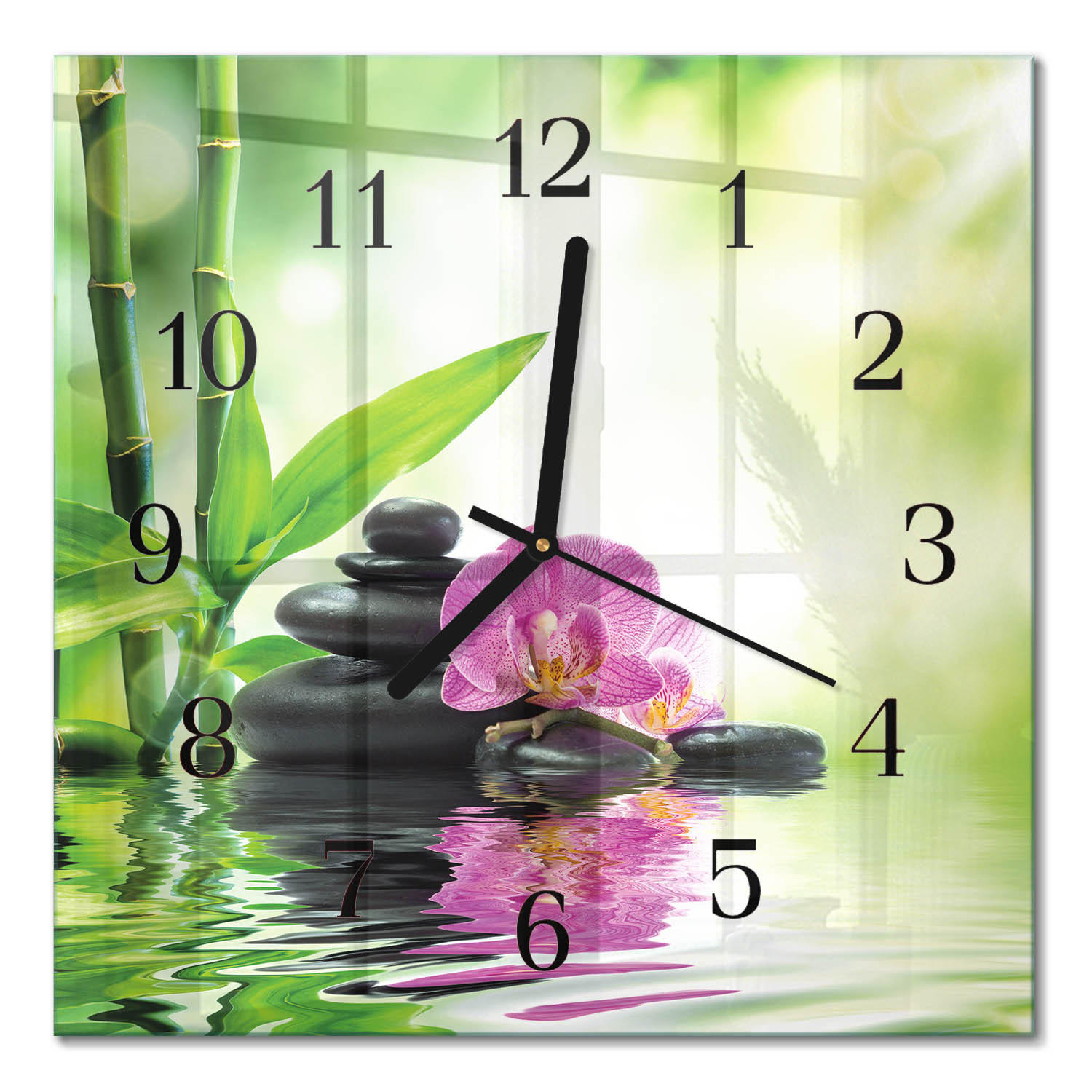 WANDUHR 30x30 cm - Spa Orchidee - Grün, Glas (30/30/0.4cm) - TULUP