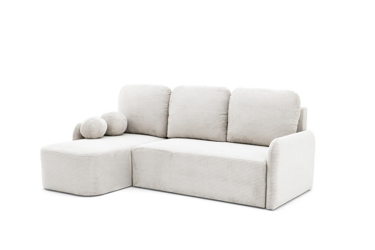 ECKSOFA CASPER L Links mit Schlaffunktion 132x198 Cord Creme - Creme/Schwarz, Holz/Kunststoff (217/145cm) - NACANAPA
