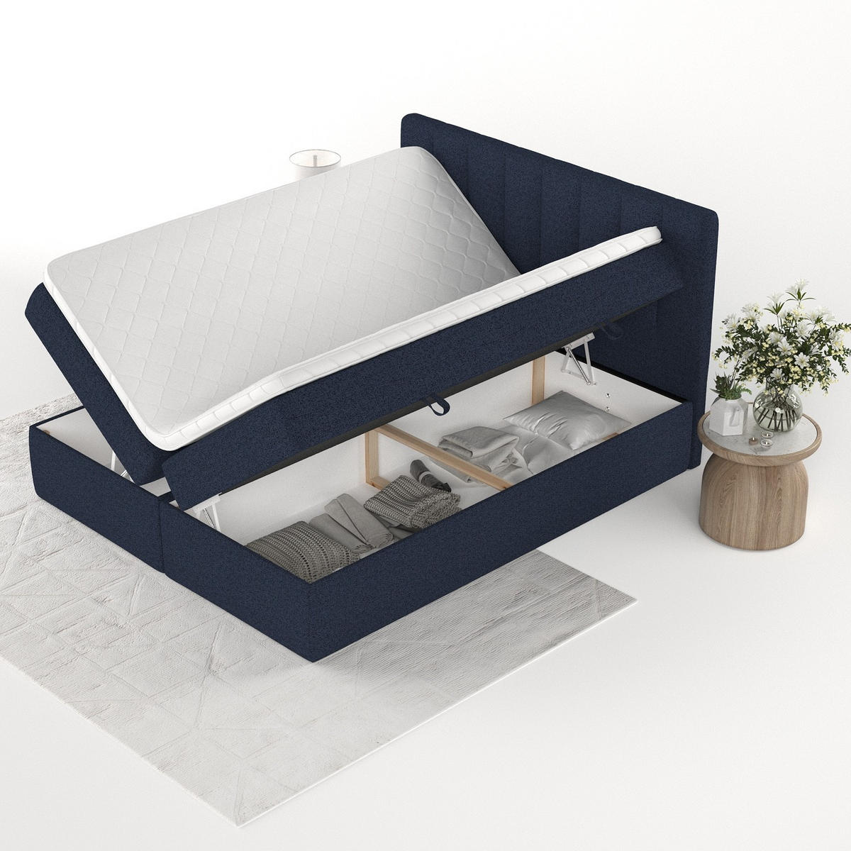 BOXBETT Bari 200/200 cm Marineblau im Riva Stoff - Dunkelblau, Holz/Holzwerkstoff (200/200cm) - AltaBeds